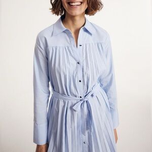 NWOT Ellen Tracey Blue Pleated Midi/Mini Tie Waist Dress Size XS